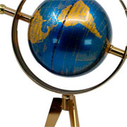 Globo com tripé em metal terrestre azul e dourado 26x26x35 cm 