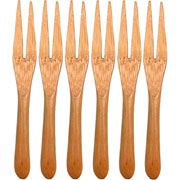 Jogo de mini garfos de bambu bege 06 peças 