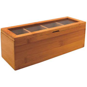 Caixa de Bambu Multiuso com Tampa de Acrílico 04 Divisórias 26x09 cm 