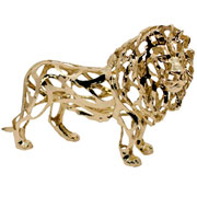 Escultura leão vazado em metal dourado 21x32x10 cm 