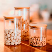 Pote de vidro com tampa de bambu 700 ml 