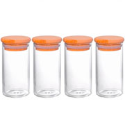 Jogo de potes de vidro borossilicato com tampa bambu 100 ml 04 peças 