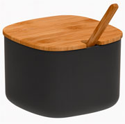 Açucareiro com tampa e colher em bambu Lume preto 11X10 cm 