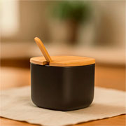 Açucareiro com tampa e colher em bambu Lume preto 11X10 cm 
