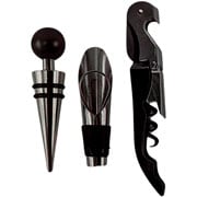 Kit para vinho de metal com estojo preto 03 peças 