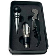 Kit para vinho de metal com estojo preto 03 peças 