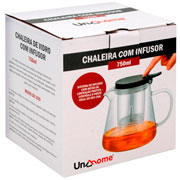 Chaleira de vidro borossilicato com infusor e tampa press 750 ml 