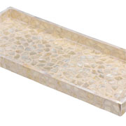 Bandeja em MDF madreperola creme 18X43 cm 