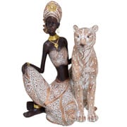 Africana em resina e leopardo marrom 18x25 cm 