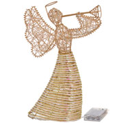 Anjo natalino em metal  com luz dourado 35 cm. 
