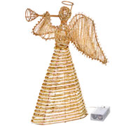 Anjo natalino em metal  com luz dourado 30 cm 