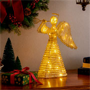 Anjo natalino em metal  com luz dourado 30 cm 