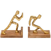 Aparador de livros homens em alumínio dourado base de madeira 31x20 cm 