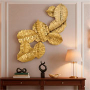 Adorno de metal Folhagens para parede dourado 87 cm 