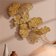 Adorno de metal Folhas para parede dourado 91 cm 