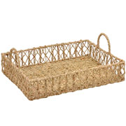 Bandeja em fibra natural entrelaços com alça bege 45x36 cm 