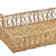 Bandeja em fibra natural entrelaços com alça bege 45x36 cm 