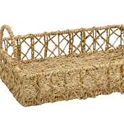 Bandeja em fibra natural entrelaços com alça bege 40x30 cm 