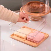 Porta frios em bambu com tampa de acrilico Brisa bege 24x18 cm 