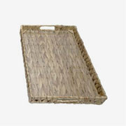 Bandeja de palha cestaria com vidro 45x30 cm 