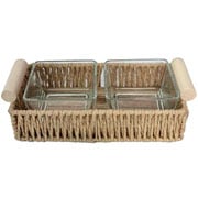 Petisqueira de MDF retangular 02 divisórias com alça bege 20x10 cm 