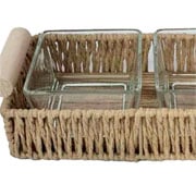 Petisqueira de MDF retangular 02 divisórias com alça bege 20x10 cm 
