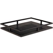 Bandeja de madeira alça de metal  preta 35x36 cm 