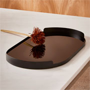 Bandeja de Metal Oval com Vidro Preto 60x36 cm 