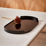 Bandeja de Metal Oval com Vidro Preto 43x26 cm 