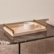 Bandeja de MDF com alça em metal bege 50x35 cm 