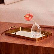 Bandeja de Metal Espelhada com Alça Dourada 43x25 cm 
