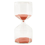 Ampulheta de vidro geométrica areia rosa 15 minutos 07x15 cm 
