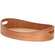 Bandeja de madeira oval revestida em PU caramelo 40x28 cm 