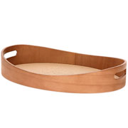 Bandeja de madeira oval revestida em PU caramelo 48x33 cm 