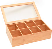Caixa de Bambu com Tampa de Acrílico para Chá com 08 Divisórias 32x19 cm 