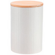 Pote de pedra dolomita com tampa de bambu branco 1,5 litros 