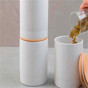 Pote de Pedra Dolomita com Tampa de Bambu Branco 1,2 Litros 