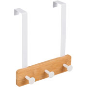 Cabideiro de porta em bambu 3 ganchos branco 22x04 cm 