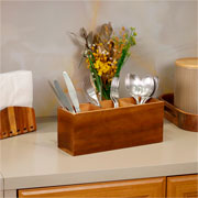 Porta talheres de madeira Acacia com 3 divisorias marrom 29x07 cm 