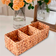 Organizador de fibra natural trançada retangular 3 nichos 36x16 cm 
