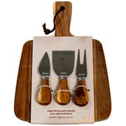 Jogo de facas para queijo com tabua madeira acacia 04 peças 