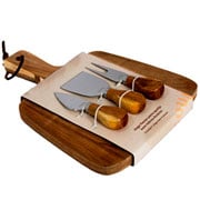 Jogo de facas para queijo com tabua madeira acacia 04 peças 