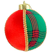 Bola natalina em camurça xadrez II vermelho e verde 12 cm. 