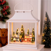 Lamparina com alça cenário natalino branco com led 30x36 cm 