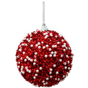 Kit bolas natalina bege com brilho vermelhas e brancas 3 peças 