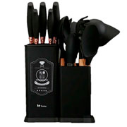 Kit utensílios de silicone California para cozinha preto 19 peças 
