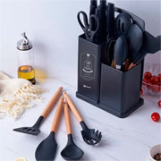 Kit utensílios de silicone California para cozinha preto 19 peças 