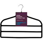 Cabide aveludado triplo para calças preto 44x36 cm 