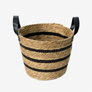 Cesto de fibra natural trançado em algodão  preto 28x22 cm 