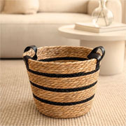 Cesto de fibra natural trançado em algodão  preto 28x22 cm 